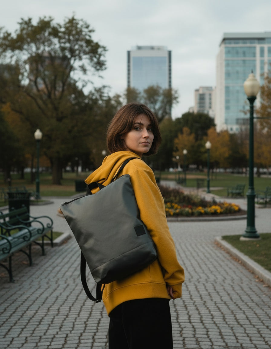 Faux Leather Backpack - Grey