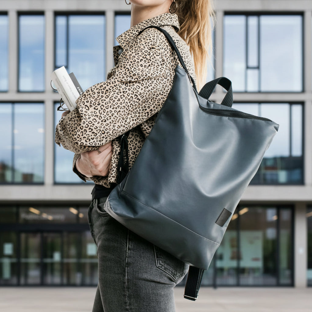Faux Leather Backpack - Grey
