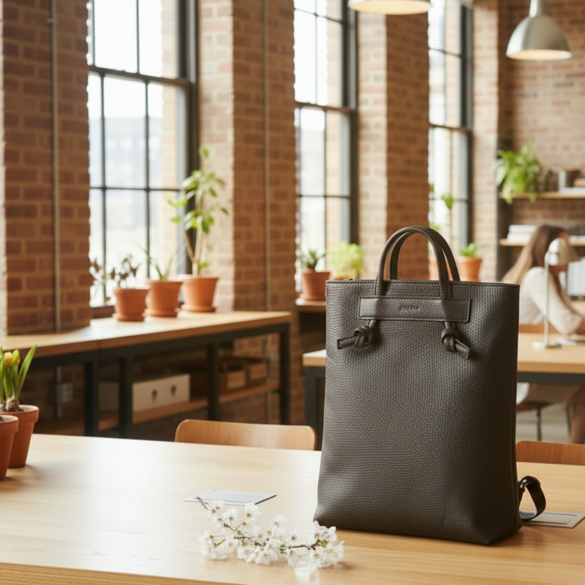 Nätt och elegant svart ryggsäck i narvläder, bara 5 cm djup