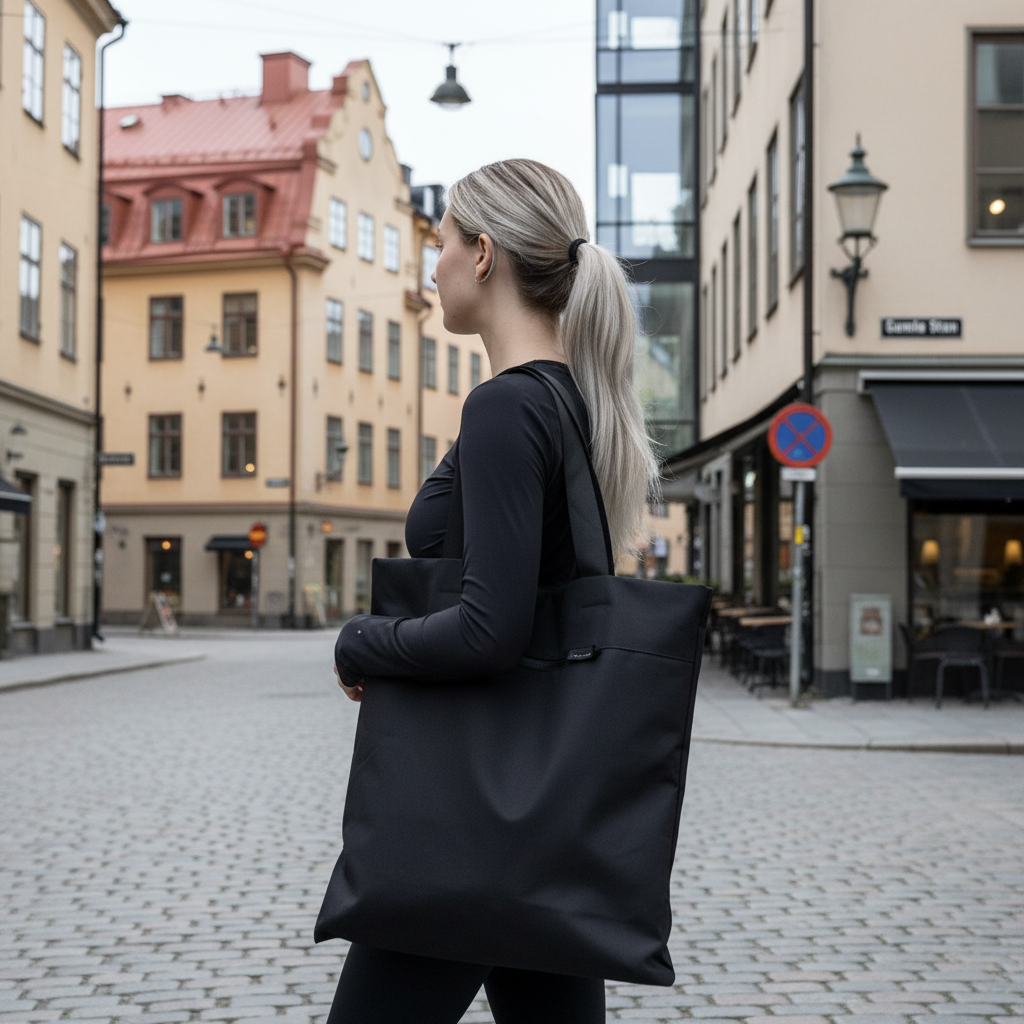 VIK Nordhale tote - rymlig stor väska i svart kanvas - 20 liter