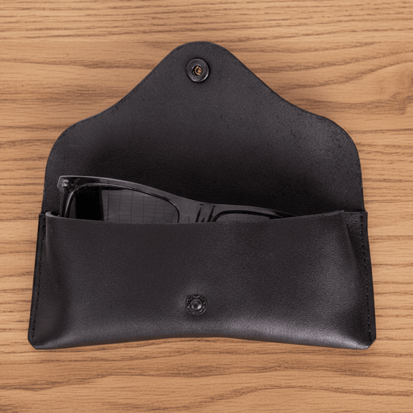 Glasögonfordral i diskret stil - svart läder - Stadspuls