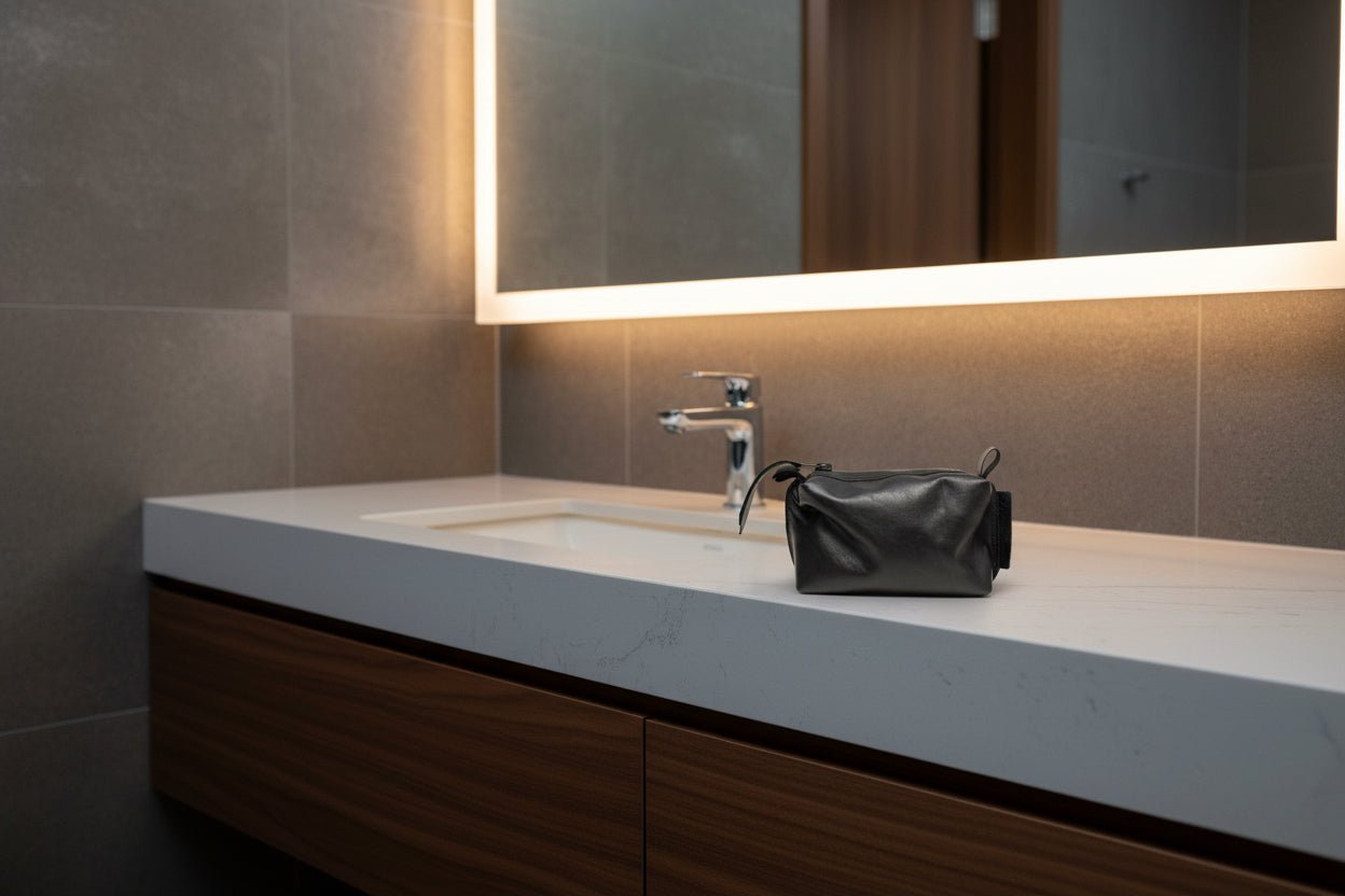 Liten XXS sminkväska i svart läder - Stadspuls